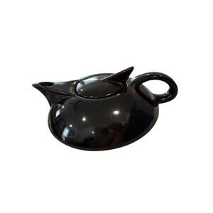 Vintage Mid Century Modern Black Ceramic Teapot Streamline Atomic Design Sundial